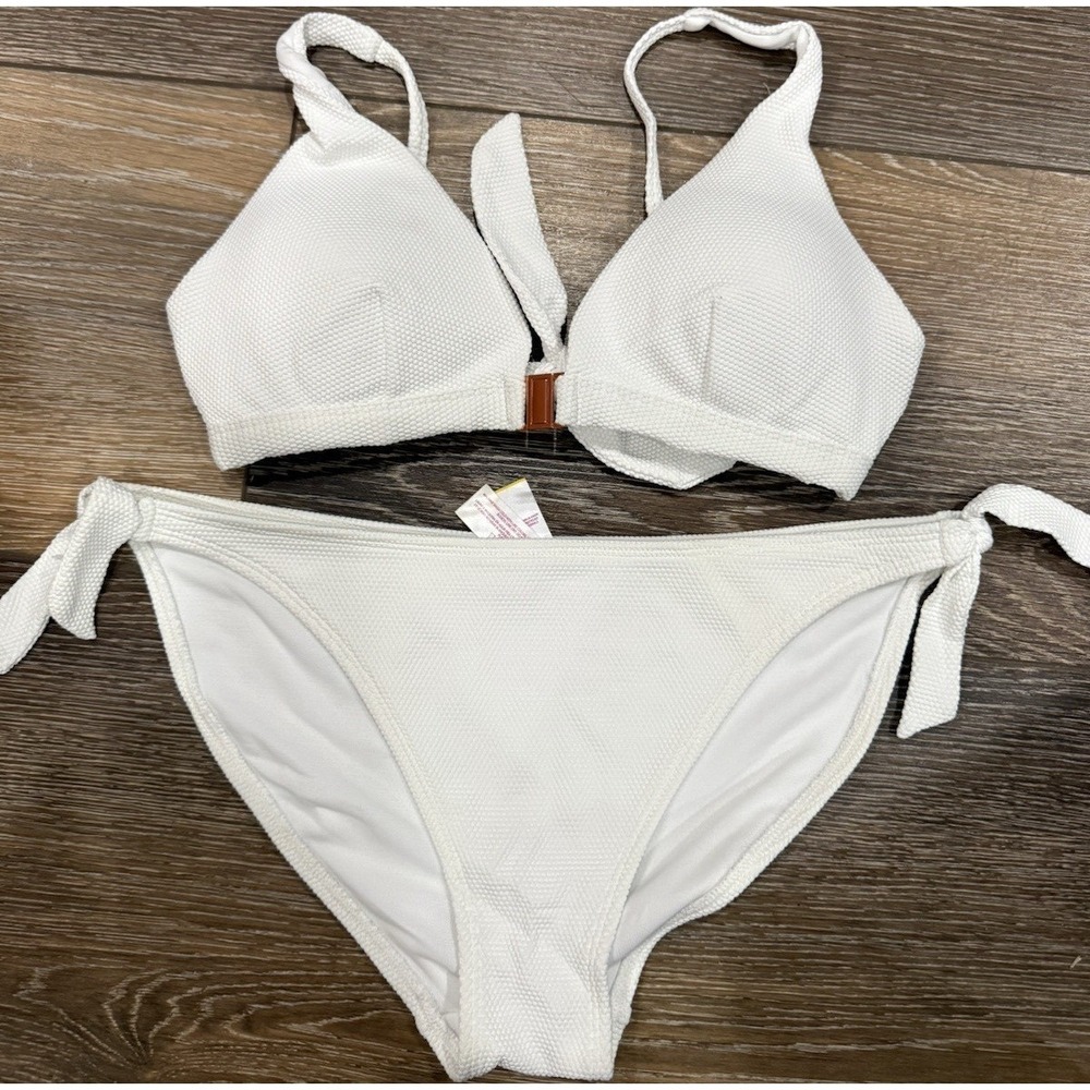 No‎ Boundaries Women's 2 Pc Bikini Set White Textured Tie Side Adjustable L M